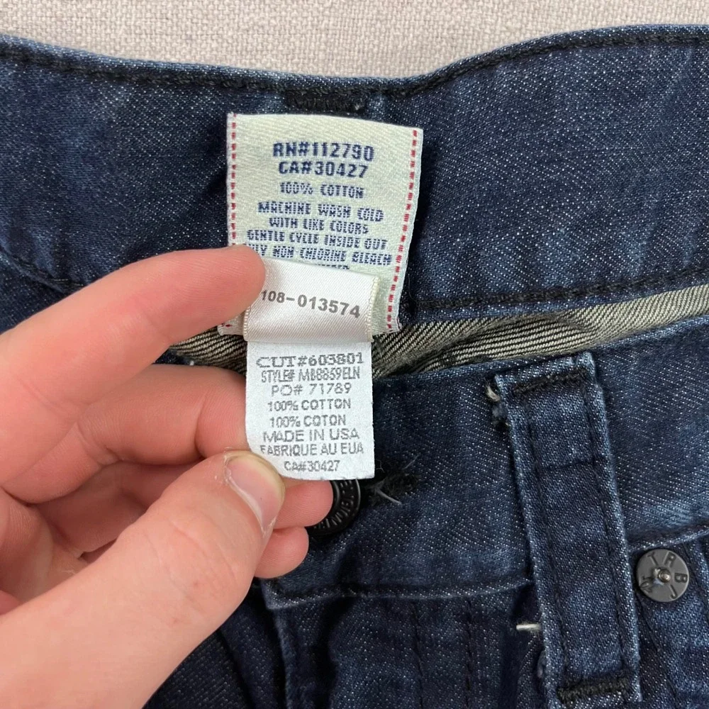 True Religion Ricky Jeans Mens 34 Dark Blue Straight Leg Flap Pocket Made in USA
